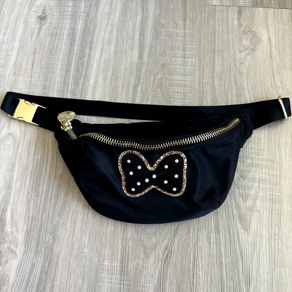 Stoney Clover Lane Black Fanny Pack with Disney Minnie Mouse Pearl Bow Patch - Picture 9 of 9